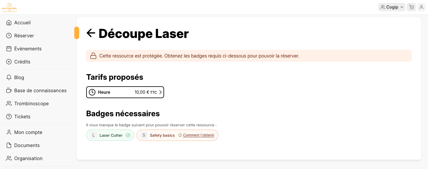 Ressource protégée par des badges